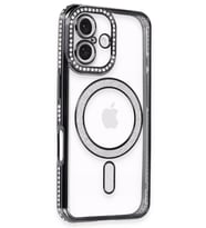 Apple iPhone 16 Uyumlu Kılıf Joke Simli Magneticsafe Kılıf - Siyah