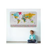 Türkçe Ülke Bayrak Lı Eğitici Başkent Detaylı Atlası Dünya Haritası Duvar Sticker-3834-60x105