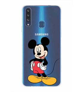 Samsung Galaxy A20s  Kapak Mickey Mouse Tasarımlı Şeffaf Silikon Kılıf