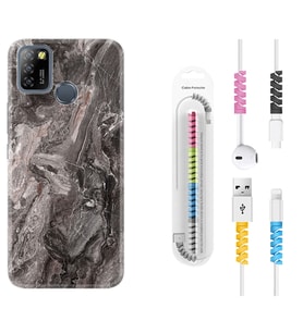 INFINIX Smart 4 5 6 Zero 8 S5 Pro Kılıf Kablo Koruma Spiral Silikon Gri Mermer 1376