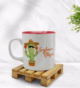 BK Gift Kişiye Özel Kaktüs Tasarımlı İçi Kırmızı Renkli Kupa Bardak Model 7