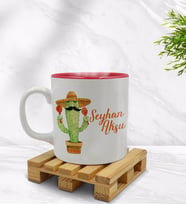 BK Gift Kişiye Özel Kaktüs Tasarımlı İçi Kırmızı Renkli Kupa Bardak Model 7