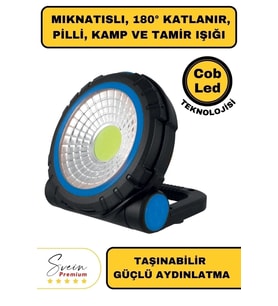 Taşınabilir Cep Boy Pilli Mıknatıslı Katlanır Ayaklı Kamp Bahçe Ev İçin Mini Cob Projektör Led Işık