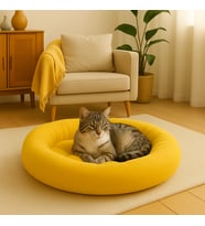 Ponchik Peluş Kedi Köpek Yatağı Simit Yumuşak Yatak (Sarı)