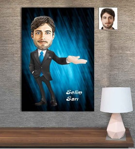 Kişiye Özel Karikatür Baskılı Ahşap Tablo Öğretmen Erkek-7 30x40