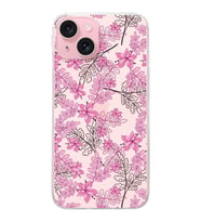 PrintiFy Apple iPhone 15 Uyumlu Floral Pembe Tasarımlı Slim Fit Şeffaf Silikon Kılıf
