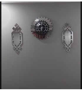 Eyka Store Gümüş Renk Plexiglass Ayna Piyano Model Duvar Saati, + Tablo 3 Parça Set