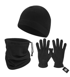 3'lü Kışlık Set Polar Bere, Eldiven, Boyunluk -  Warm - Siyah - (SBLN.008)