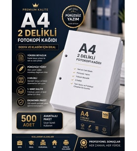 Premium A4 2 Delikli Fotokopi Kağıdı 500 Adet Dosya ve Klasör Uyumlu Yazıcı Kağıdı