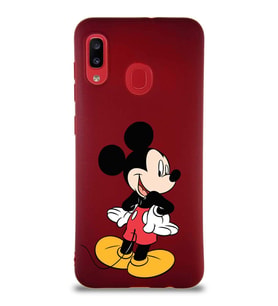 Samsung Galaxy A20 Soft Premier Kapak Mickey Mouse-D Tasarımlı Silikon Kılıf - Mürdüm (Şeffaf)