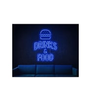 DRINKS & FOOD Yazılı Hamburger Figürlü Neon Tabela