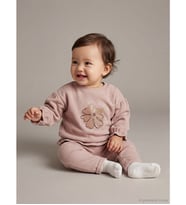 LCW baby Kahverengi Çiçek Baskılı Fırfırlı Kız Bebek Sweatshirt Ve Eşofman Altı
