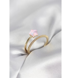 Mey İthalat® Renk Zirkon Taşlı Pembe Halley Model Kadın Yüzük