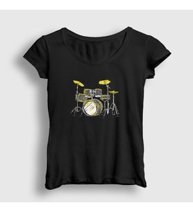 Presmono Kadın Siyah Music Drums Bateri T-Shirt 372068tt