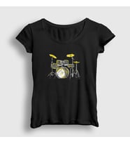Presmono Kadın Siyah Music Drums Bateri T-Shirt 372068tt