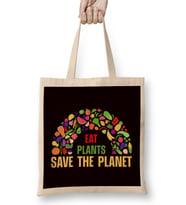 Eat Plants Save The Planet Vegan Vegetarian Veganism Veggie Bez Çanta Uzun Saplı