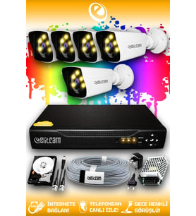 ELITCAM 5 Kameralı Kare 5 Dış Kamera Set 100 GB HDD Full HD Renkli Gece Görüşlü Güvenlik Kamerası Sistemi