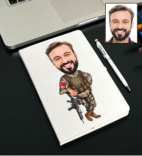 Kişiye Özel Asker Tasarımlı Karikatürlü Beyaz Defter Kalem Seti 88