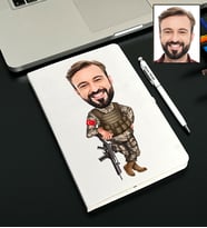 Kişiye Özel Asker Tasarımlı Karikatürlü Beyaz Defter Kalem Seti 88
