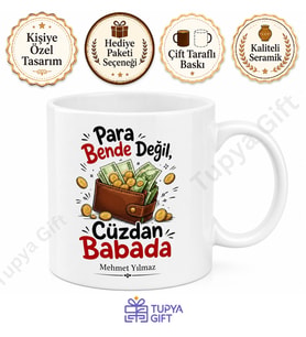 Cüzdan Baba Yazılı Esprili Kupa Bardak Babalar Günü Hediyesi Komik Baba Kupası