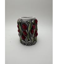 Lale Desenli Mumluk - Hediyelik kutusunda - Balmumu mum hediyeli (Kırmızı)