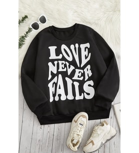 Unisex Love Baskılı Bisiklet Yaka Sweatshirt (Siyah)
