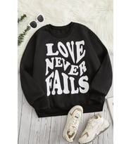 Unisex Love Baskılı Bisiklet Yaka Sweatshirt (Siyah)