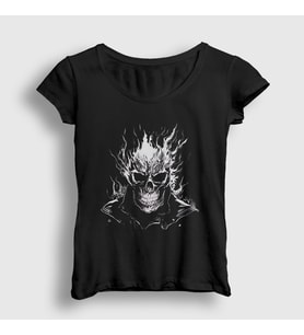 Presmono Kadın Siyah Skull Ghost Rider Hediye Motorcu T-Shirt 513762tt