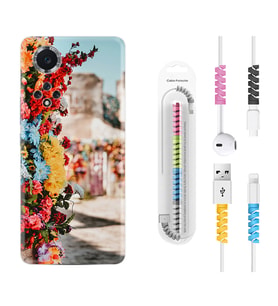 Huawei Nova Y70 Y90 Nova 9 SE  Kılıf Kablo Koruma Spiral Silikon Gerçek Çiçekler 1743