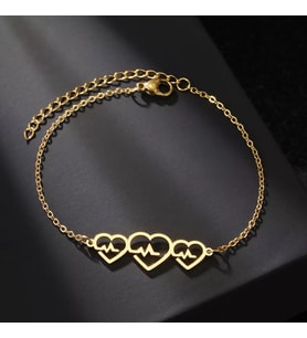 Kişiye Özel 925 Ayar Gümüş Kalp Atışı Kalp Bileklik (Gold)
