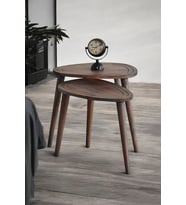 Masif Doğal Ahşap Zigon Sehpa 2'li Set, Modern Masif Yan Sehpa (Koyu Ceviz)