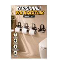 4’lü Siyah Metal Yapışkanlı Tuvalet Kağıdı Tutucu Seti