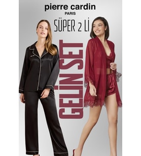 Pierre Cardin Saten Pijama Takımı Gelin Terlikli Gelin ve Çeyiz Seti