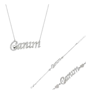925 Ayar Gümüş Canım Yazılı Kalp Set