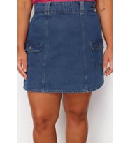 Moda Büyük Beden Regular Düz Desen Günlük Mini Boy Cepli Mini Denim Etek