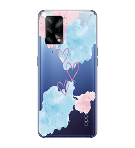 Oppo A74 Uyumlu Kalp Desenli Şeffaf Telefon Kılıfı