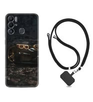 Tecno Pova Neo Kılıf Silikon Boyun Askılı İpli Desenli Silikon Black Car 1768