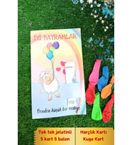 5 Adet Bayram Hediyesi - Uçan Kuzucuk Harçlık Kartı & Renkli Balonlu 