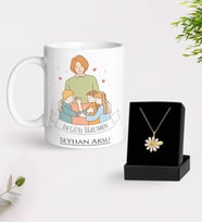 BK Gift Kişiye Özel Öğretmenler Günü Beyaz Kupa ve İsimli Papatya Kolye Hediye Seti- 7, Öğretmene Hediye, Öğretmenler Günü