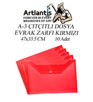 A3 Çıtçıtlı Dosya Kırmızı 10 Adet A-3 Çıt çıtlı Zarf Dosya Transparan 47x33.5 cm Büyük Boy Çıtçıtlı Dosya