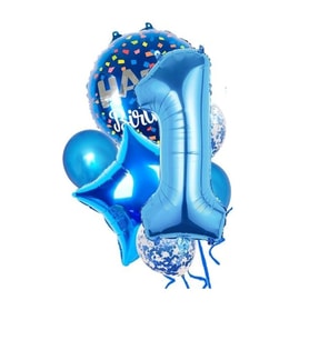 Mavi 1 Yaş Happy Birthday Konfetili Balon Set