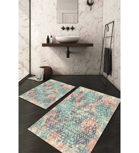 Dijital Baskılı Kaymaz Taban Yıkanabilir 2'li Klozet Takımı Banyo Paspası NDKZ-HY-1302 (Mavi)