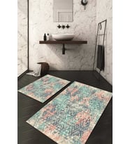 Dijital Baskılı Kaymaz Taban Yıkanabilir 2'li Klozet Takımı Banyo Paspası NDKZ-HY-1302 (Mavi)