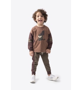 Dino Baskılı Erkek Çocuk Kahve Alt - Üst Takım