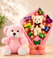 LED Işıklı Peluş Ayıcık Buketi ve Pembe Peluş Ayıcık Sevgiliye Arkadaşa Anneye Kadına Hediye