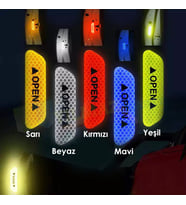Araç Kapı Open Reflektör Araba Oto Sticker Yapıştıma Çıkartma Etiket 4 Adet (9.3 x 2.5 Cm Ölçü ) (Kırmızı)