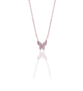 Kelebek Model Zirkon Taşlı Rose Kaplama Gümüş Kadın Kolye 201025012