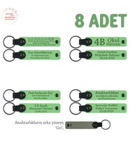 Sınıf Öğrencilerinden Öğretmene Anlamlı Hediye, 8'li Set, İsim Yazılabilir Anahtarlık, F Yeşil & Gri (Fıstık Yeşili)
