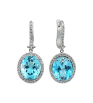 Pırlanta ve Oval Mavi Topaz Taşlı Küpe