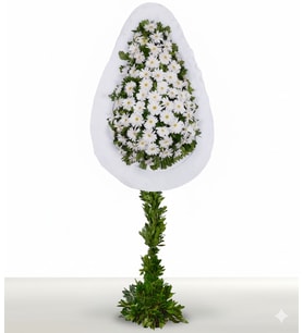 Beyaz Gerbera Kırmızı Ayaklı Tek Göbekli Çelenk